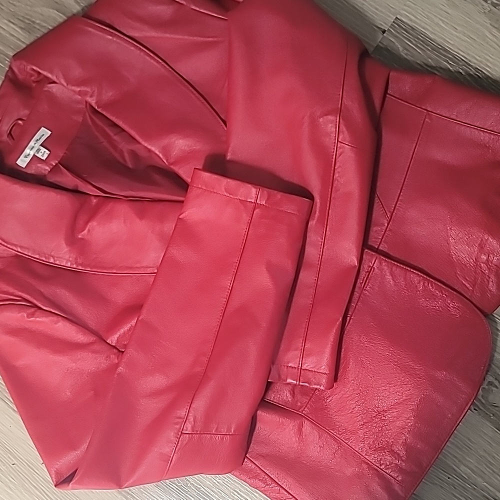 Yvonne & Marie Women's Jacket Red Leather Blazer Size X Large Vintage Biker 80's